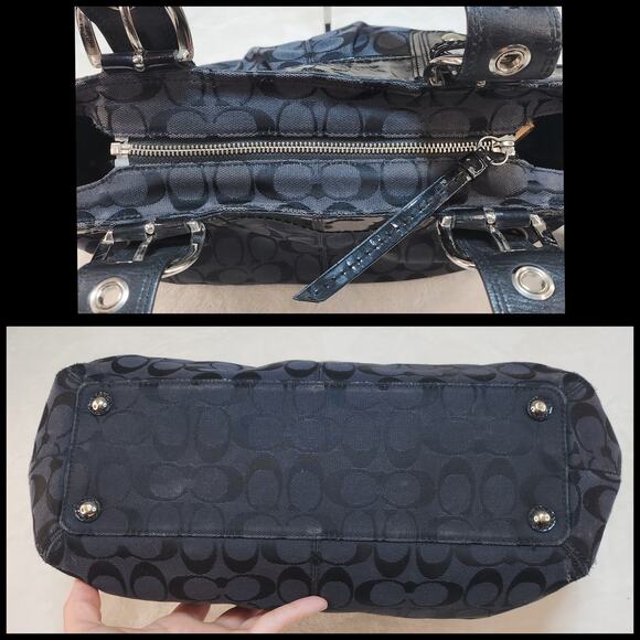 Coach Matching Purse Set of 3 Handbag Wallets Black Canvas Patent Leather - Picture 3 of 13